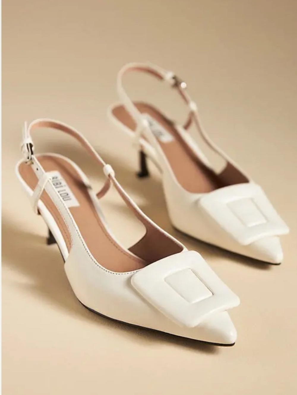 Bibi Lou Anthropologie Robin Point Toe Kitten Heels White Ivory Leather Size 37